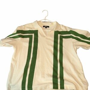 Fashion Nova Green and White Striped Polo